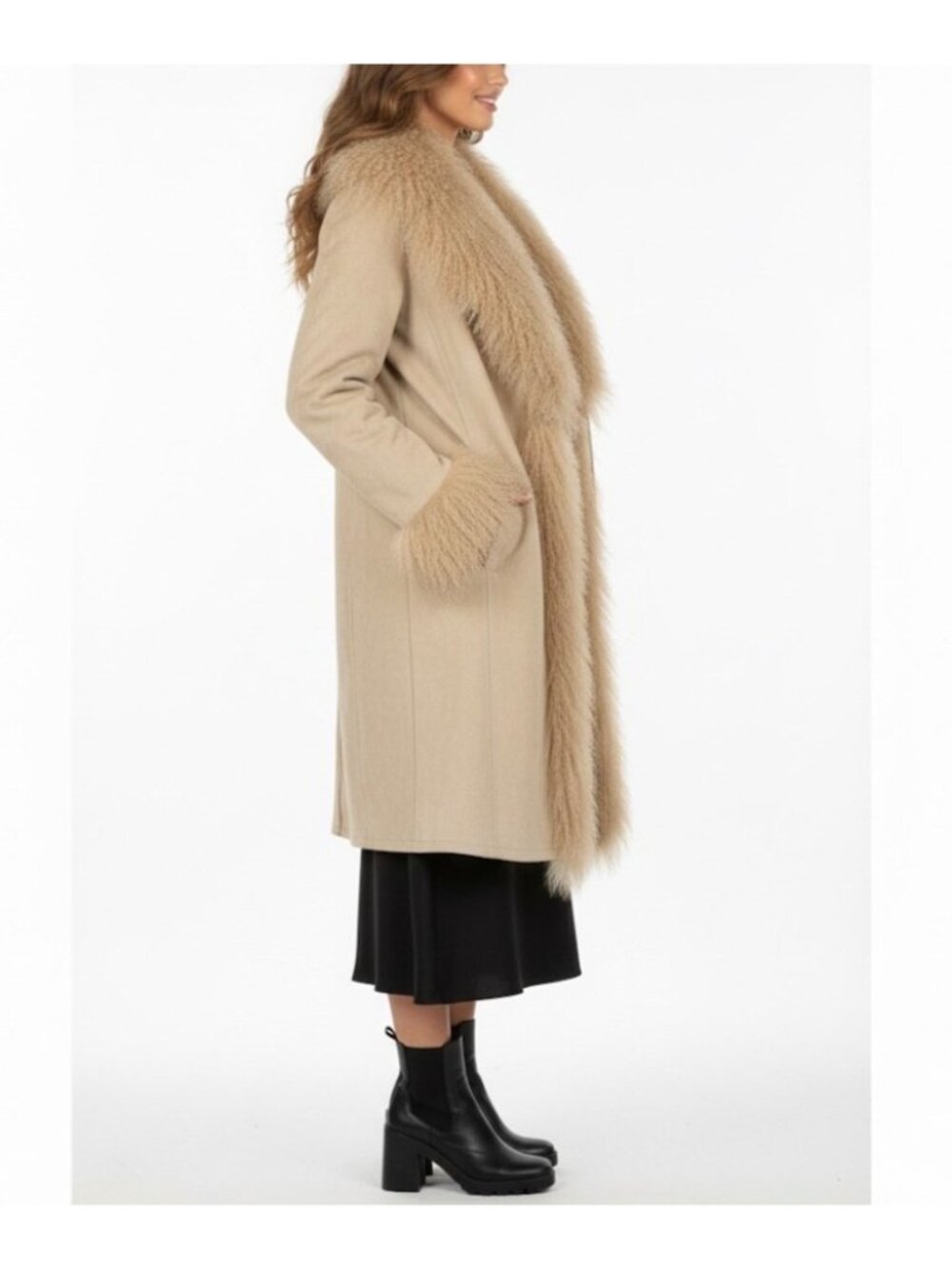 Vintage Raffaelo Beige Suede Leather Penny Lane Afghan Shearling Coat XL Boho - Picture 4 of 9